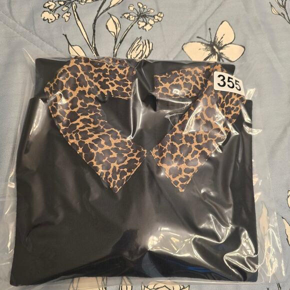 NWOT J.Crew Black Wool Sweater Sz S Leopard Print statement Collar Preppy Chic - Picture 9 of 9